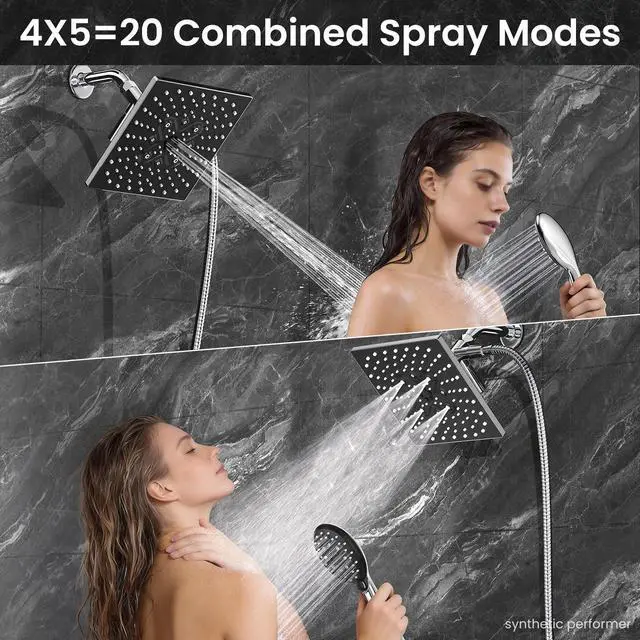 Alt view image 6 of 7 - Multi-Function Rain Shower Head with Handheld, High Pressure, Square | Rainfall Showerhead, Dual Shower Heads Combo, 5-mode Detachable Hand Held Spray with Hose, regaderas para shower, Chrome