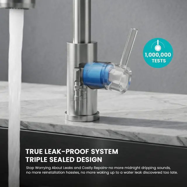 Alt view image 4 of 7 - Pull-Down Kitchen Faucet, Brushed Nickel | 3 Spray Modes, 360 Swivel, Deck Plate, SUS304, Fits 1- or 3-Hole Sinks, RV/Laundry if needed