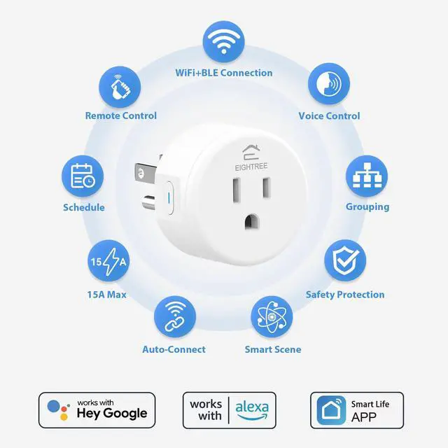 Alt view image 2 of 7 - Smart Plug 5GHz& 2.4GHz, 15A WiFi Smart Outlet Compatible with Alexa & Google Home, Smart Home WiFi Plug with Remote Control, Timer Outlet with Schedule, 4 Packs