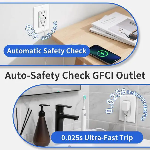 Alt view image 4 of 7 - 4 Pack 15A GFCI Outlet with USB A&C Ports, Self-Test TR ETL Listed