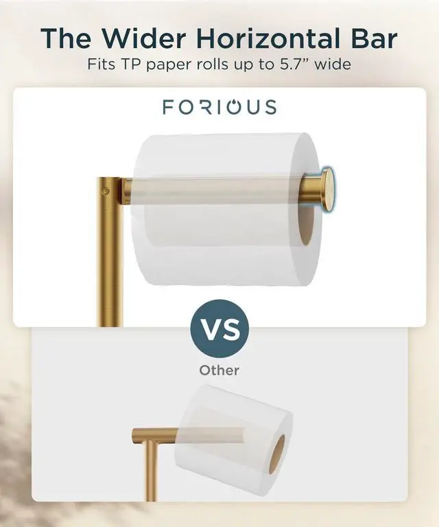 Alt view image 5 of 7 - Toilet Paper Holder Stand, 4 Roll Storage, Weighted Base | Brushed Gold | Freestanding Tissue Roll Holder | SUS304 Stainless Steel Rustproof | Bathroom Toilet Paper Stand | Modern