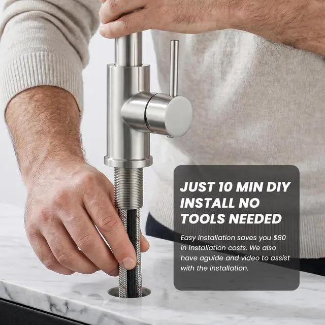 Alt view image 5 of 7 - Pull-Down Kitchen Faucet, Brushed Nickel | 3 Spray Modes, 360 Swivel, Deck Plate, SUS304, Fits 1- or 3-Hole Sinks, RV/Laundry if needed