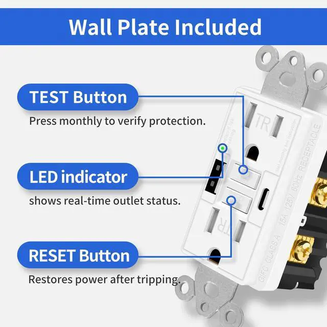 Alt view image 5 of 7 - 4 Pack 15A GFCI Outlet with USB A&C Ports, Self-Test TR ETL Listed