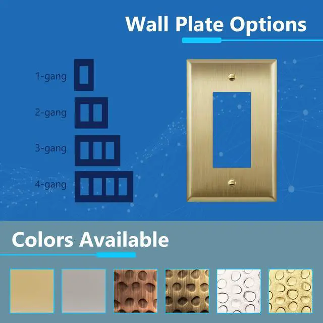Alt view image 7 of 7 - Switch, Receptacle Metal Wall Plate, Mid-Size 1-Gang, Brushed Brass | Decorator, 4.88" x 3.11, Outlet Cover, Corrosion Resistant, Stainless Steel, Heat Resistant, UL Listed