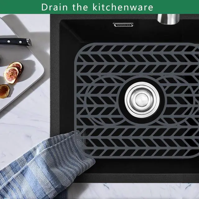 Alt view image 3 of 7 - Sink Protectors for Kitchen sink, 13 5/8" x 11 5/8" Folding Non-slip Silicone Sink Mat Grid for Bottom of Farmhouse Stainless Steel Porcelain with 3 Reserved Holes Pack of 2