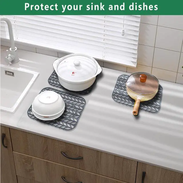 Alt view image 6 of 7 - Sink Protectors for Kitchen sink, 13 5/8" x 11 5/8" Folding Non-slip Silicone Sink Mat Grid for Bottom of Farmhouse Stainless Steel Porcelain with 3 Reserved Holes Pack of 2