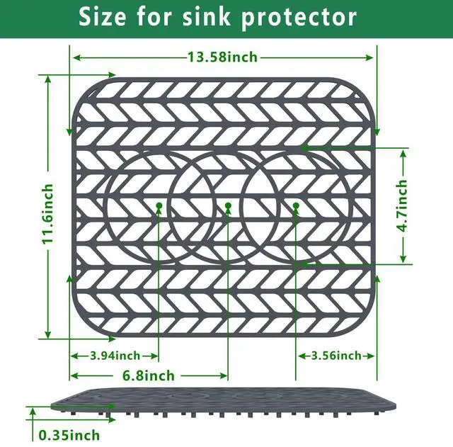 Alt view image 7 of 7 - Sink Protectors for Kitchen sink, 13 5/8" x 11 5/8" Folding Non-slip Silicone Sink Mat Grid for Bottom of Farmhouse Stainless Steel Porcelain with 3 Reserved Holes Pack of 2