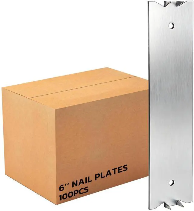 Main image of 100 PCS 6 x 1.5 Inch Nail Plate for Wood Studs, Metal Cable Protector Plate Safety Nail Plates with Sharp Pointed Prongs, Steel Cable Wire for Protecting Plumbing and Wiring