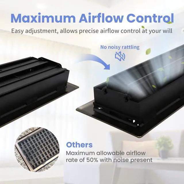 Alt view image 4 of 7 - 4x10 Inches Heavy Duty Walkable Floor Register Easy Adjust Air Supply Lever Floor Vents - Seattle Design - Vent Cover for Home Floor - Matte Black