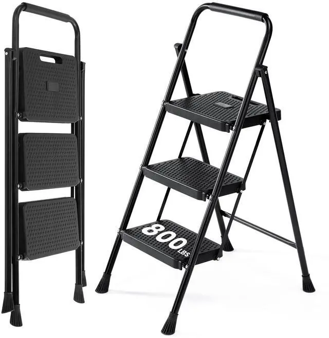 Main image of 3 Step Ladder, 800lbs Foldable Step Stool with Anti-Slip Pedal