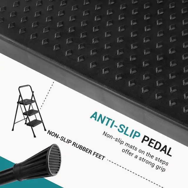 Alt view image 3 of 7 - 3 Step Ladder, 800lbs Foldable Step Stool with Anti-Slip Pedal