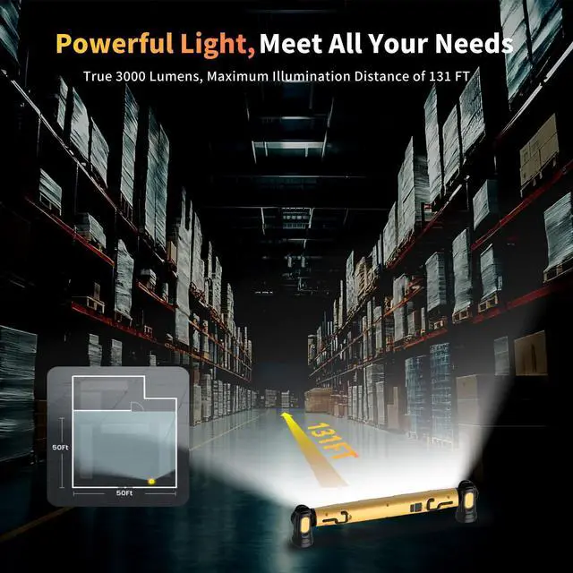 Alt view image 6 of 7 - Magnetic Cordless Under Hood Work Light Bar for Mechanic-Yellow | Rechargeable 5200mAh Battery, 3000 Lumens, N45 Magnets, 360° Hooks, IP54 Waterproof & IK08 Impact Resistant for Car Repairing