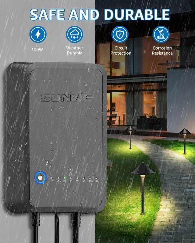Alt view image 3 of 6 - 100W Low Voltage Transformer Outdoor, 120V to 12V DC Weatherproof | Timer & Photocell Sensor, Low Voltage Landscape Transformer Landscape Lighting Transformer for Outdoor Spotlights Path Lights