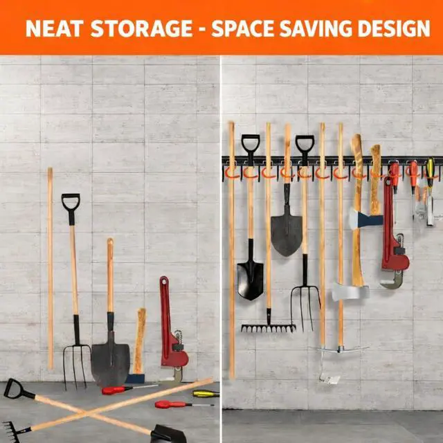 Alt view image 4 of 6 - 68'' All Metal Garden Tool Organizer Adjustable Garage Tool Organizer Wall Mount Garage Organizers and Storage with Heavy Duty Hooks Tool Hangers for Garage Wall, Shed, Garden