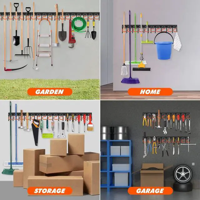Alt view image 6 of 6 - 68'' All Metal Garden Tool Organizer Adjustable Garage Tool Organizer Wall Mount Garage Organizers and Storage with Heavy Duty Hooks Tool Hangers for Garage Wall, Shed, Garden
