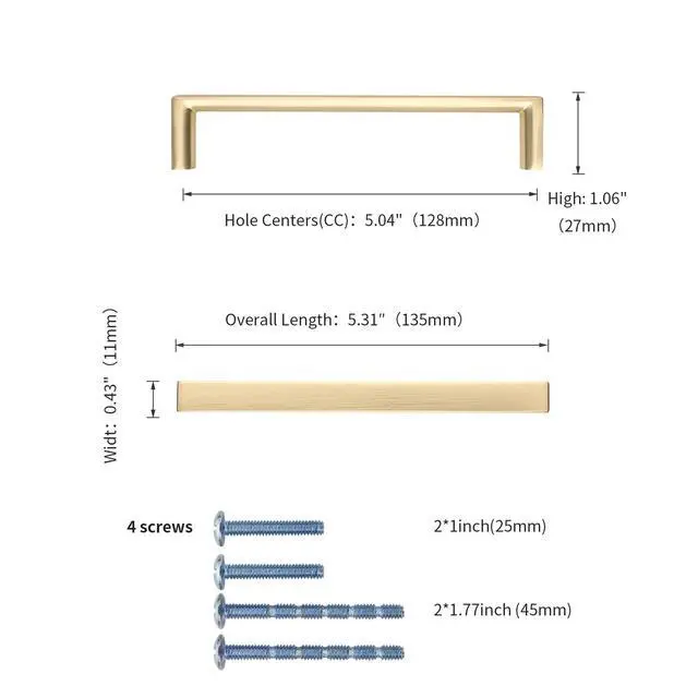 Alt view image 2 of 6 - 10 Pack 5 Inch Brushed Gold Cabinet Pulls, Kitchen Hardware | Brushed Brass Cabinet Pulls, Heavy-Duty Solid Zinc, Ergonomics, Durability, Kitchen Handles for Drawers Dressers Cupboard