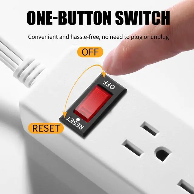 Alt view image 6 of 7 - 12 FT Twin Extension Cord, Split Extension Cord with Flat Plug | One-button switch, 6 outlets and 6 USB ports - double power strip for use behind beds, couches, nightstands and vanities