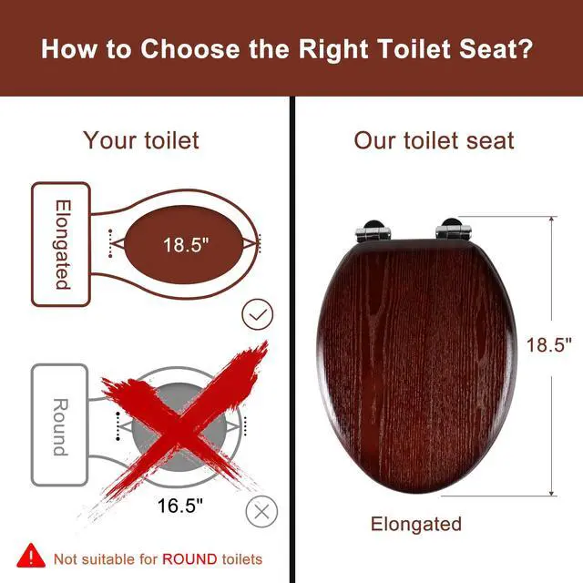Alt view image 2 of 6 - Elongated Wood Toilet Seat with Quiet Close,Easy Clean,Quick-Release Hinges(Elongated,Dark Walnut)