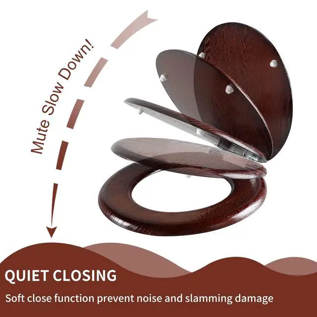 Alt view image 3 of 6 - Elongated Wood Toilet Seat with Quiet Close,Easy Clean,Quick-Release Hinges(Elongated,Dark Walnut)