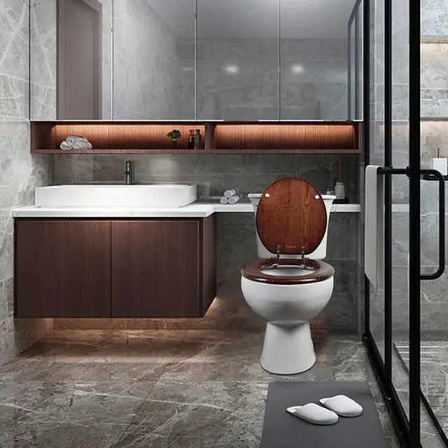Alt view image 5 of 6 - Elongated Wood Toilet Seat with Quiet Close,Easy Clean,Quick-Release Hinges(Elongated,Dark Walnut)