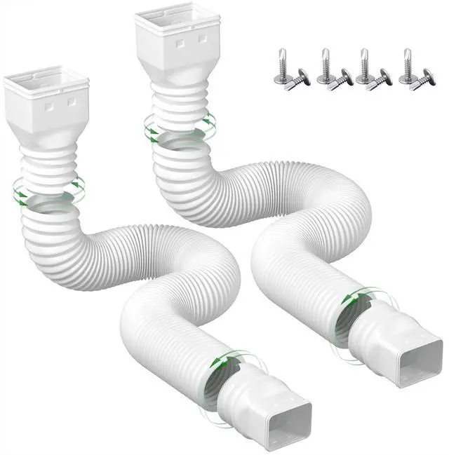 Main image of 2 Pack Rain Gutter Downspout Extensions Flexible,Drain Downspout Extender Connector 21"-68",Screws for Included,White
