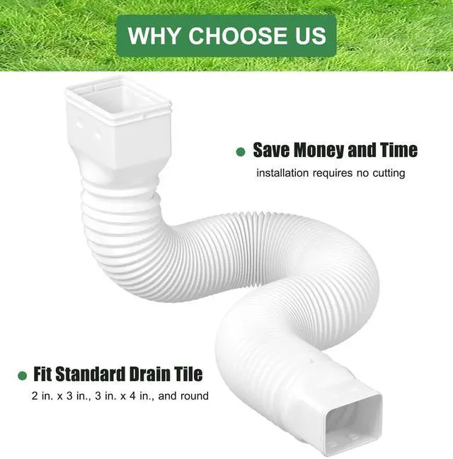 Alt view image 2 of 7 - 2 Pack Rain Gutter Downspout Extensions Flexible,Drain Downspout Extender Connector 21"-68",Screws for Included,White