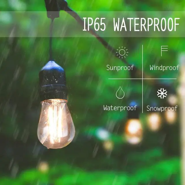 Alt view image 3 of 7 - 48 FT Outdoor String Lights 2W Commercial Grade Waterproof S14 ETL | Outside Patio Light with Shatterproof Antique Edison E26 LED Bulbs, Connectable Hanging Strand for Bistro Cafe Market 2700K