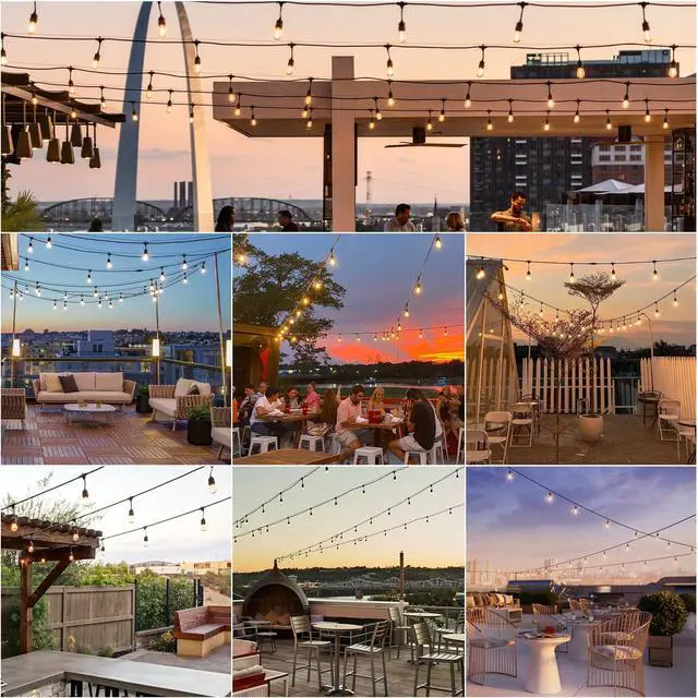 Alt view image 6 of 7 - 48 FT Outdoor String Lights 2W Commercial Grade Waterproof S14 ETL | Outside Patio Light with Shatterproof Antique Edison E26 LED Bulbs, Connectable Hanging Strand for Bistro Cafe Market 2700K