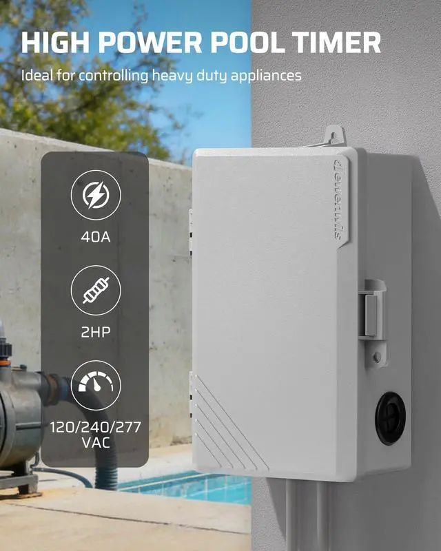 Alt view image 2 of 6 - Pool Pump Timer, Digital Timer Box, 2HP 40A 120-277 VAC, 7-Day 20 ON/Off Programmable Timer Switch for Water Heater, Pool Pump, SPA, Motor, ETL Listed Gray