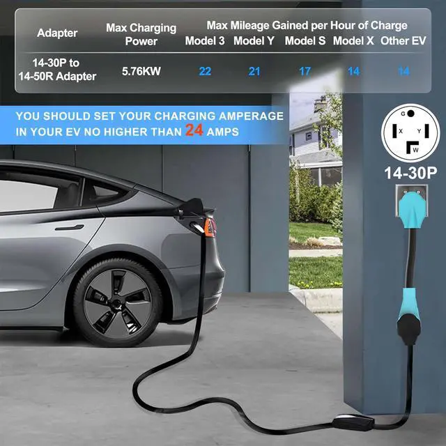 Alt view image 5 of 7 - 4 Prong NEMA 14-30P to 14-50R EV Charger Adapter Cord | Compatible with Tesla Model 3/S/X/Y, 30 Amp Dryer to 50 Amp EV for Leave 2 Charging, ETL Listed (Not for Dryer or RV)