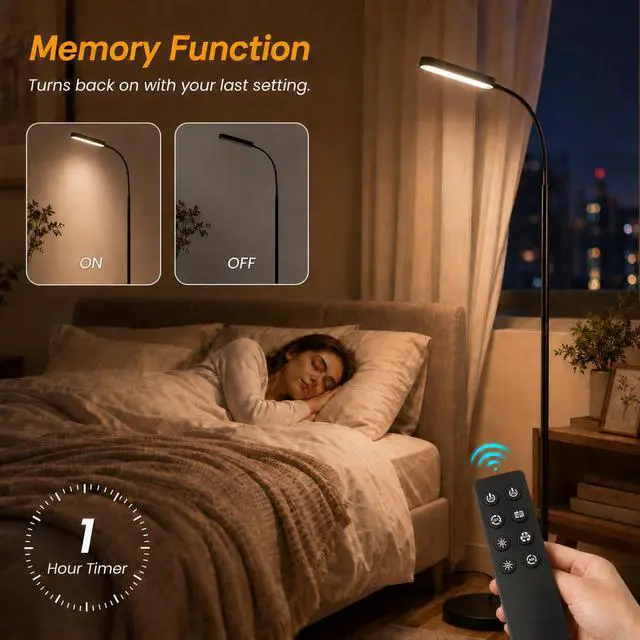 Alt view image 4 of 7 - Floor lamp, 15w/1000lm Bright LED Floor Lamp with Stepless Adjustable 3000K-6000K Colors and Dimmer, Remote and Touch Control, Adjustable Floor Lamp for Living Room