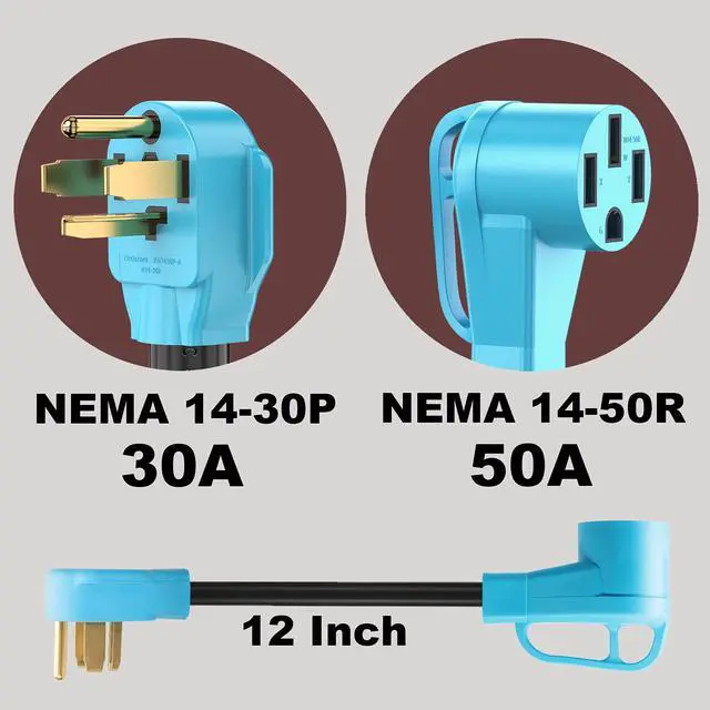 Alt view image 6 of 7 - 4 Prong NEMA 14-30P to 14-50R EV Charger Adapter Cord | Compatible with Tesla Model 3/S/X/Y, 30 Amp Dryer to 50 Amp EV for Leave 2 Charging, ETL Listed (Not for Dryer or RV)