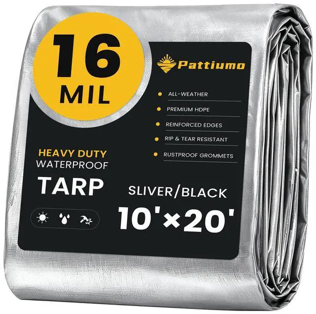 Main image of Tarp Waterproof 10 X 20 FT 16 Mil Heavy Duty Tarp Multipurpose Tarps Heavy Duty Waterproof Protective Cover UV All Weather Resistant for Shelter Camping, Silver/Black