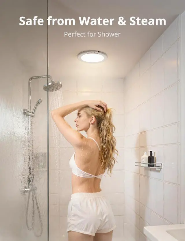 Alt view image 2 of 7 - Battery Operated Shower Light Waterproof Inside, Rechargeable Motion Sensor Ceiling Lights Battery Powered with Remote, No Wiring Magnetic Cordless LED Overhead Lighting for Closet Hallway