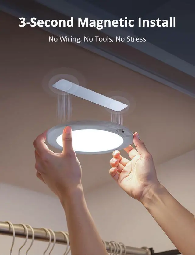 Alt view image 4 of 7 - Battery Operated Shower Light Waterproof Inside, Rechargeable Motion Sensor Ceiling Lights Battery Powered with Remote, No Wiring Magnetic Cordless LED Overhead Lighting for Closet Hallway