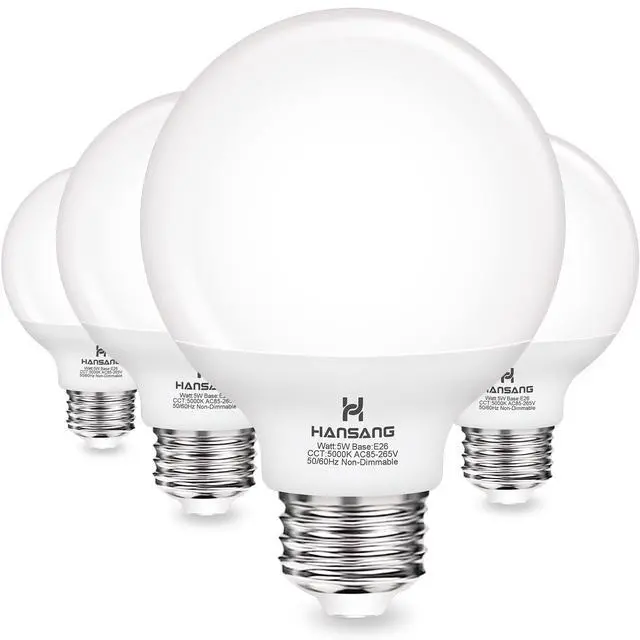 Main image of G25 LED Globe Light Bulbs, 60W Equivalent, 5000K Daylight Bathroom, E26 Base, Eye-Friendly Vanity Round, Perfect for Vanity Makeup Mirror, 120V CRI85+ Non-Dimmable 4Pack