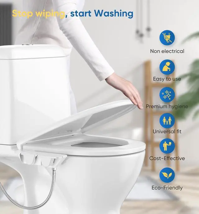 Alt view image 6 of 7 - Ultra-Slim 3-in1 Bidet, Self-Cleaning, Posterior&Feminine Wash-(Retractable Dual Nozzles), Non-Electric Bidet Attachment for Toilet Seat, Adjustable Fresh Cold Water Pressure, Stainless Steel Inlet