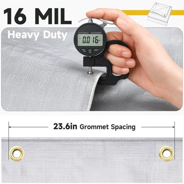 Alt view image 3 of 7 - Tarp Waterproof 10 X 20 FT 16 Mil Heavy Duty Tarp Multipurpose Tarps Heavy Duty Waterproof Protective Cover UV All Weather Resistant for Shelter Camping, Silver/Black
