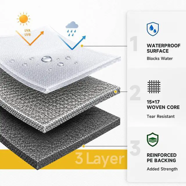 Alt view image 4 of 7 - Tarp Waterproof 10 X 20 FT 16 Mil Heavy Duty Tarp Multipurpose Tarps Heavy Duty Waterproof Protective Cover UV All Weather Resistant for Shelter Camping, Silver/Black