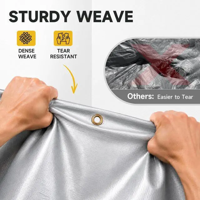 Alt view image 5 of 7 - Tarp Waterproof 10 X 20 FT 16 Mil Heavy Duty Tarp Multipurpose Tarps Heavy Duty Waterproof Protective Cover UV All Weather Resistant for Shelter Camping, Silver/Black