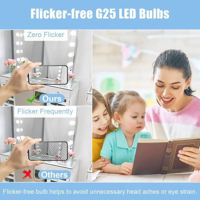 Alt view image 5 of 7 - G25 LED Globe Light Bulbs, 60W Equivalent, 5000K Daylight Bathroom, E26 Base, Eye-Friendly Vanity Round, Perfect for Vanity Makeup Mirror, 120V CRI85+ Non-Dimmable 4Pack