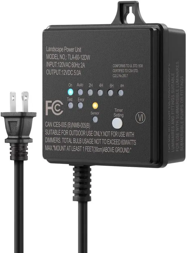 Main image of 60W 120V Low Voltage Transformer Outdoor120V AC to 12V DC | Timer & Photocell Sensor, Weatherproof LED Landscape Lighting, Spotlight, Pathway Light, ETL Listed