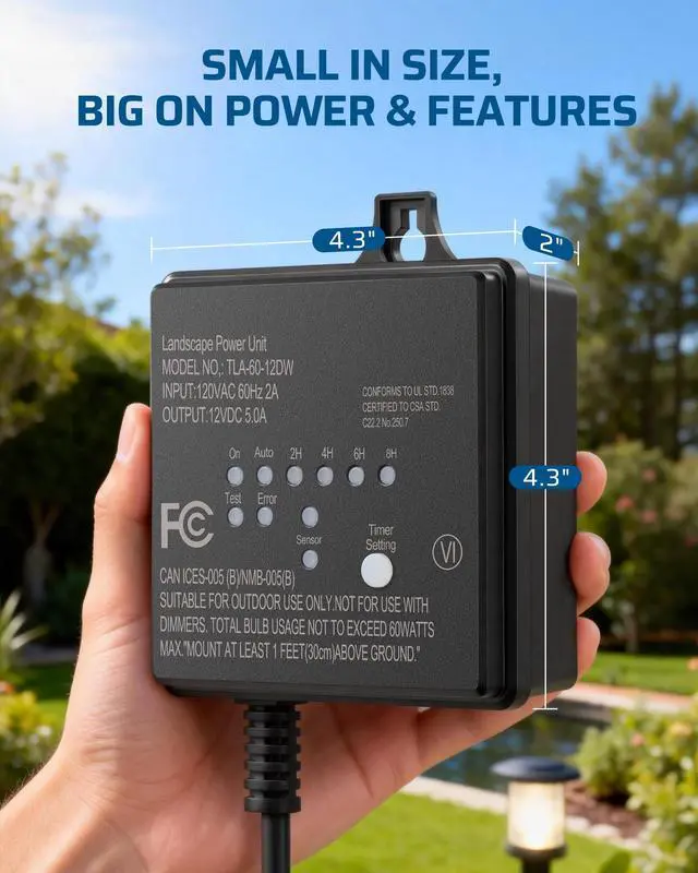 Alt view image 6 of 7 - 60W 120V Low Voltage Transformer Outdoor120V AC to 12V DC | Timer & Photocell Sensor, Weatherproof LED Landscape Lighting, Spotlight, Pathway Light, ETL Listed