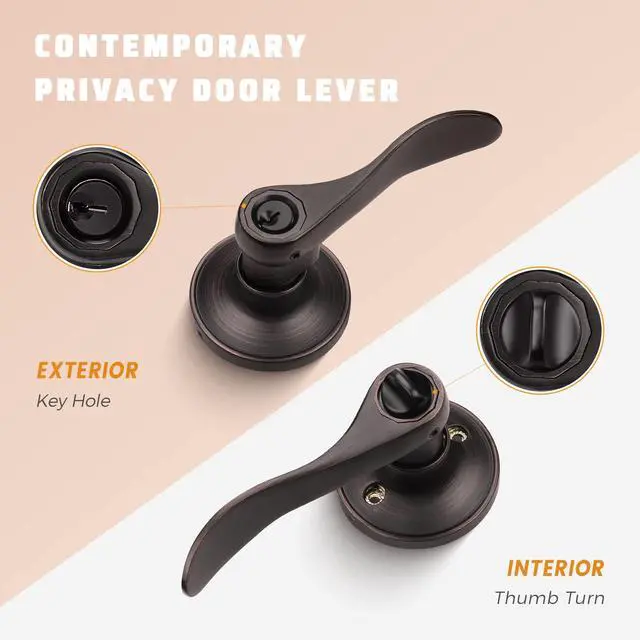 Alt view image 2 of 7 - 1 Pack Keyed Entry Front Door Handle Entrance Handlesets Exterior Lockset with Key, Left/Right Handed Doorknob Oil Rubbed Bronze
