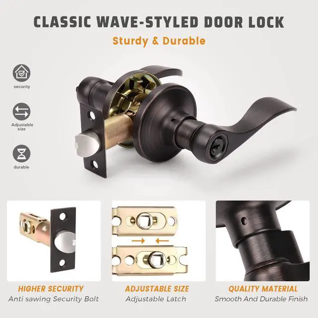 Alt view image 4 of 7 - 1 Pack Keyed Entry Front Door Handle Entrance Handlesets Exterior Lockset with Key, Left/Right Handed Doorknob Oil Rubbed Bronze