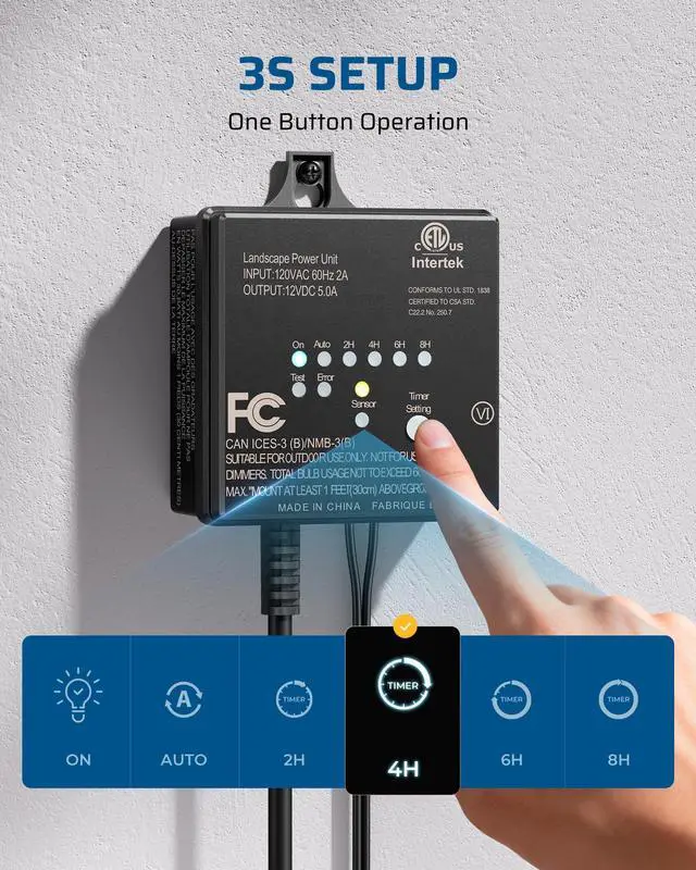 Alt view image 5 of 7 - 60W 120V Low Voltage Transformer Outdoor120V AC to 12V DC | Timer & Photocell Sensor, Weatherproof LED Landscape Lighting, Spotlight, Pathway Light, ETL Listed