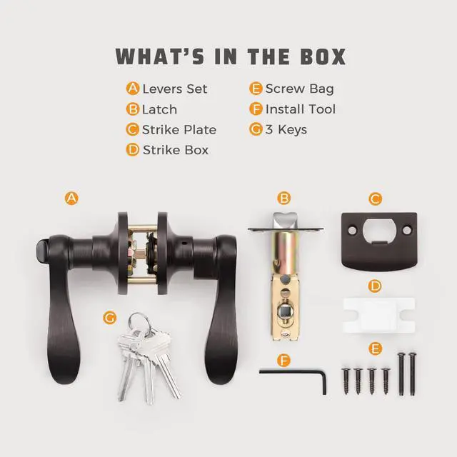 Alt view image 6 of 7 - 1 Pack Keyed Entry Front Door Handle Entrance Handlesets Exterior Lockset with Key, Left/Right Handed Doorknob Oil Rubbed Bronze