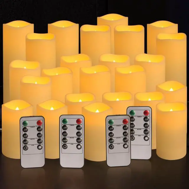 Main image of Set of 24 Waterproof Outdoor Flameless Candles, LED Candles with 4 Remote and Timer,(H 4" 5" 6" x D 2.2"),for Halloween Wedding Festiv