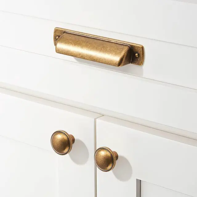 Alt view image 2 of 6 - 10 Pack 3" Drawer Pulls Antique Brass Cabinet Cup Pulls Kitchen Hardware Cabinet Handles Drawer Handles Knobs 3 inch Hole Center