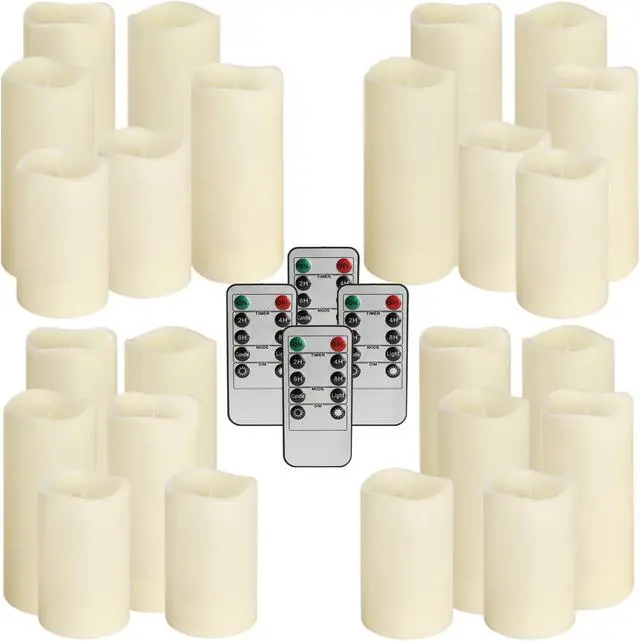 Alt view image 4 of 7 - Set of 24 Waterproof Outdoor Flameless Candles, LED Candles with 4 Remote and Timer,(H 4" 5" 6" x D 2.2"),for Halloween Wedding Festiv
